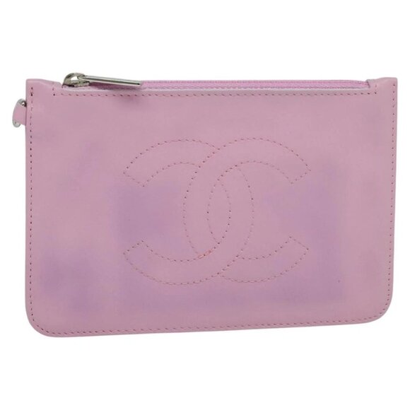 CHANEL Pouch Leather Pink CC Auth - Picture 1 of 15